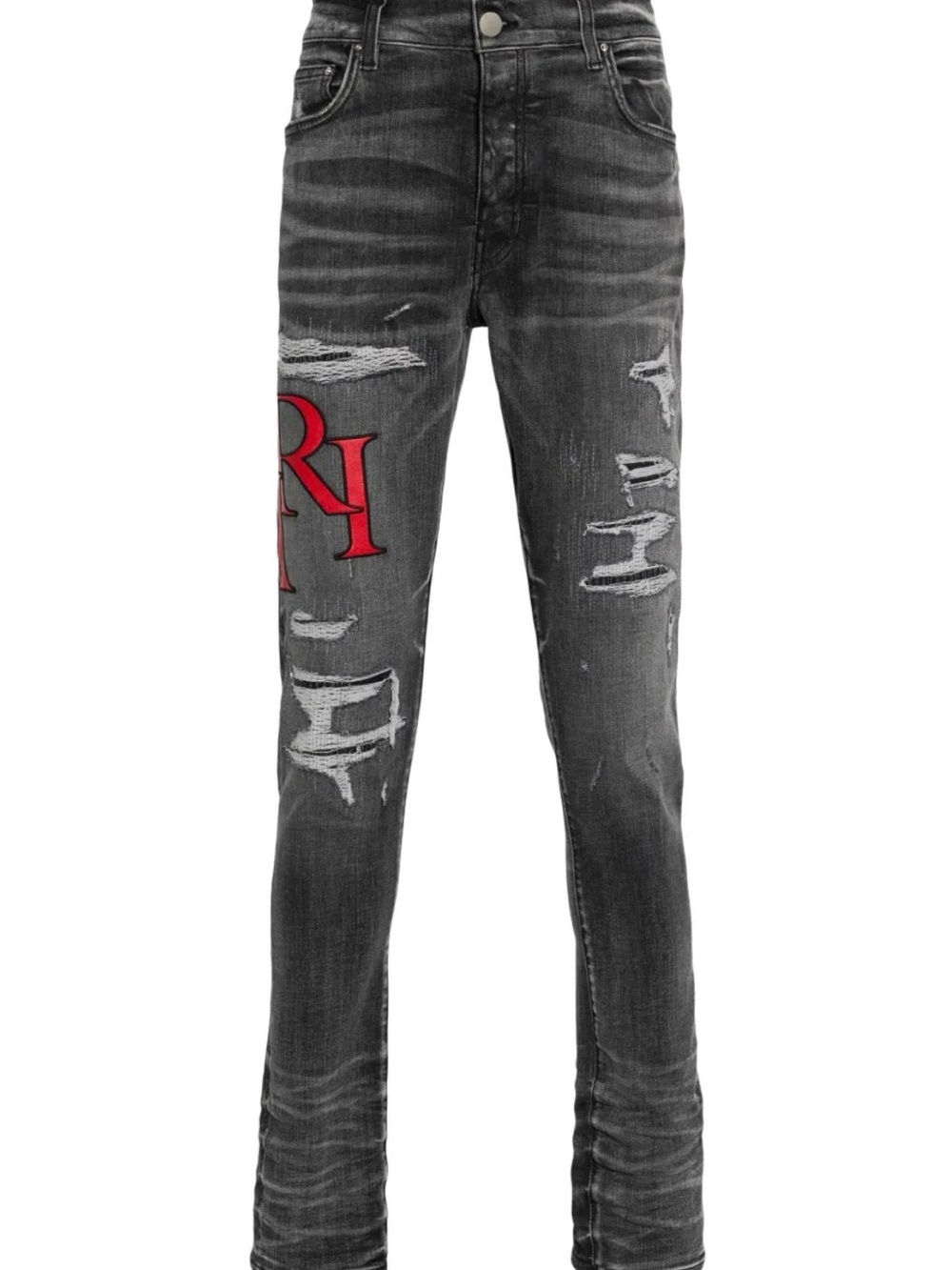 NWT, AMIRI Black Snake Patch Distressed Skinny Jeans Men's Size 34